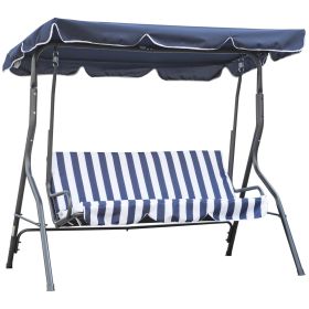Stripe-Patterned Porch Swing with Canopy, Cushioned Metal Frame for Backyard
