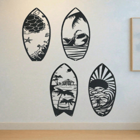 CIFbuy 4 Piece Metal Surfboard Wall Art Coastal Beach House Decor Modern Sculpture for Living Room Bedroom Kitchen Gift(TikTok, temu pick-up serv