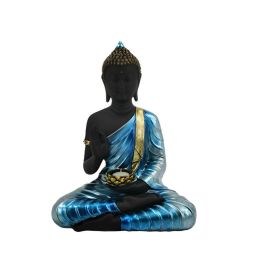 15.5"H Blue and Black Buddha Sitting Candle Holder Figurine Home Decor Gift
