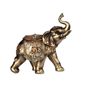 7"W Brass Color Thai Elephant with Trunk Up Figurine Home Decor Gift