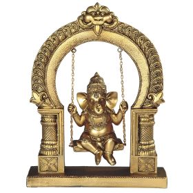 10"H Brass Color Ganesha on Swing Figurine Home Decor Gift