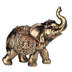 4.75"W Brass Color Thai Elephant with Trunk Up Figurine Home Decor Gift