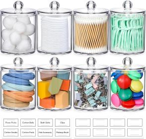8 Pack Acrylic Qtip Holder Dispenser with Lids Labels, Cotton Swab, Ball, Round Pads