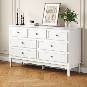 Sideboard Buffet Cabinet with Storage, Modern Buffet 7 Drawers with Distinctive Wooden Legs & White Painted Finish