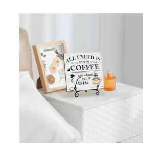 Coffee Bar Decor, Coffee Station Signs, Cafe Gifts Home Office Desk Decor Wood Sign -MP40