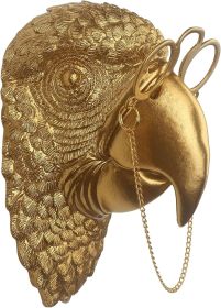 Gold Parrot Animal Head for Wall Decor with Glasses, Resin Animal Wall Sculpture for Home Living Room Bedroom & Office Accent