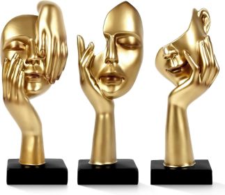 3 Pcs Thinker Statue, Modern Home Resin Sculptures, Collectible Figurines for Home Office Bookshelf Desktop Decor (Golden)
