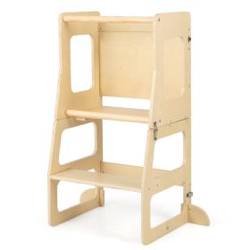 3-in-1 Foldable Kitchen Standing Tower for Toddlers with Chalkboard