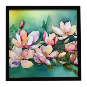 Louisiana Magnolias in Watercolor Framed Metal Print Bathroom, Kitchen, Office, Home Decor Wall Art Ready to Hang, Square, 8X8