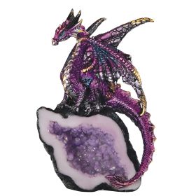 5.5"H Purple Dragon Guarding Faux Crystal Cave Figurine Home Decor Gift