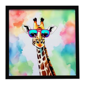 Hippie Animal Giraffe Framed Metal Print Bathroom, Kitchen, Office, Home Decor Wall Art Ready to Hang, Square, 8X8