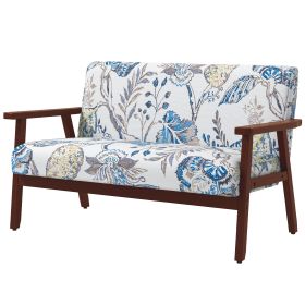 Compact Loveseat Sofa Couch Linen Fabric Double Seat Sofa with Rubber Wood Legs Multicolour