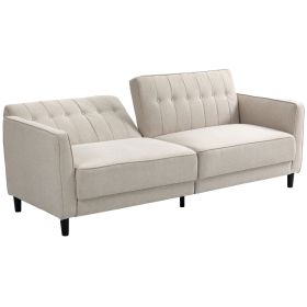 Convertible Bed with Couch, Button Tufted Fabric Sofa Bed with Adjustable Back for Living Room, Beige