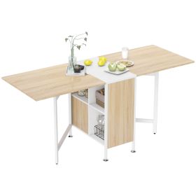 Multi-use Space Saving Folding Dining Table with Hideaway Shelves for Kitchen, Dining, Study and Office