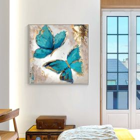 Handmade Oil Painting Gold Teal Butterfly Original Animal Painting Fly Wing To Wing Square Modern Wall Art Luxury Bedroom Livingroom Art Decor Bu (Style: 01, size: 50x50cm)