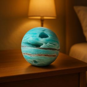 1pc Unique Natural Hemimorphite Sphere - Bohemian Teal Blue & White Marbled Stone, Smooth Spherical Mineral Specimen for Home Decor (size: 7-8cm)