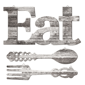 Set of Eat Sign, Fork and Spoon Wall Decor, Rustic Wood Decoration, Cute Eat Letters for Kitchen and Home, Decorative Hanging Wooden Letters (Product Dimensions: 13.78 x 6.89 x 0.04 inches)