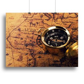 compass on vintage world map Canvas Print or Poster (Type: Poster Print, size: 28" x 20" / 70cm x 50cm (approx))